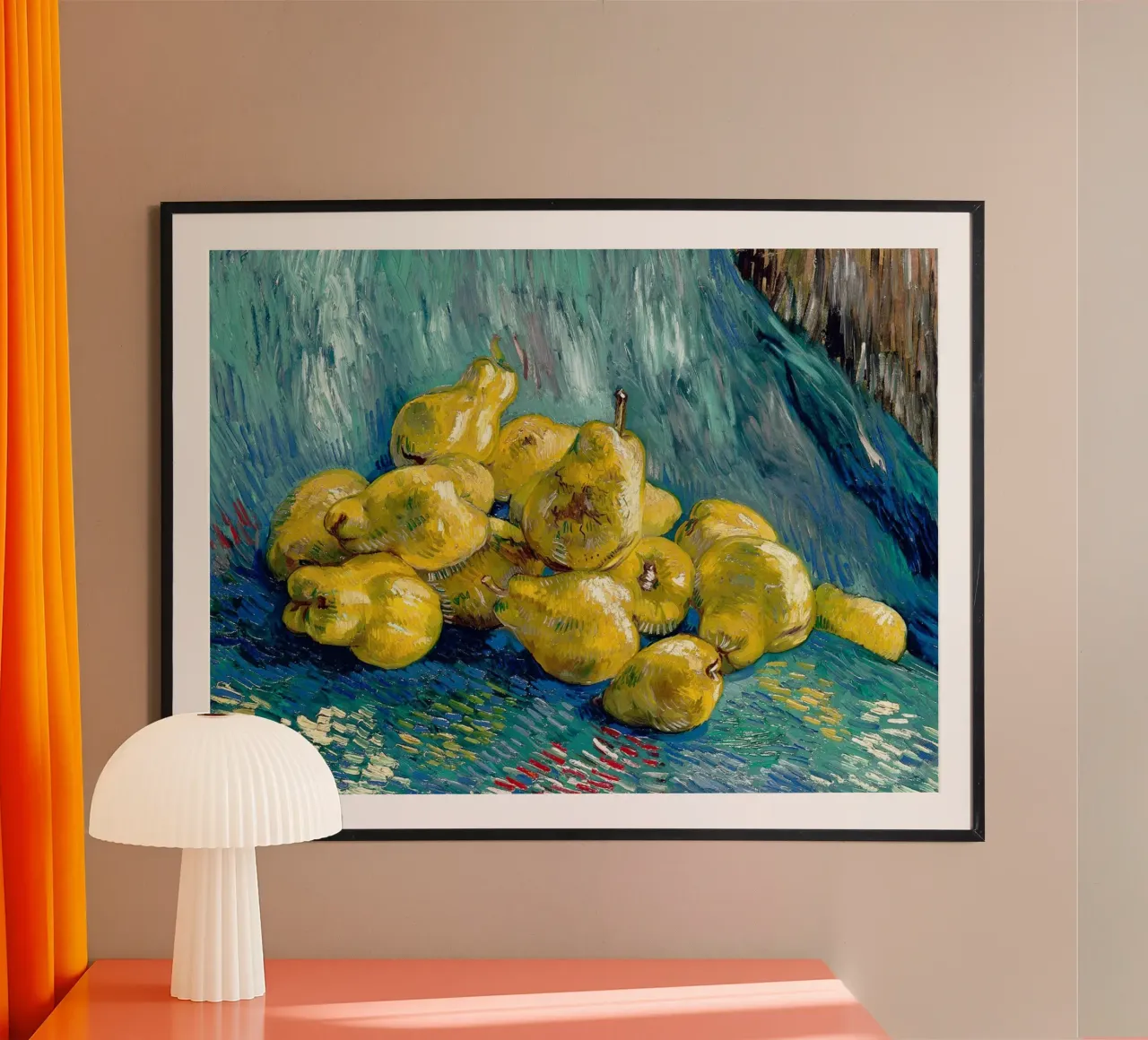 Natura morta con mele cotogne poster con telaio in plastica da Christopher Soto