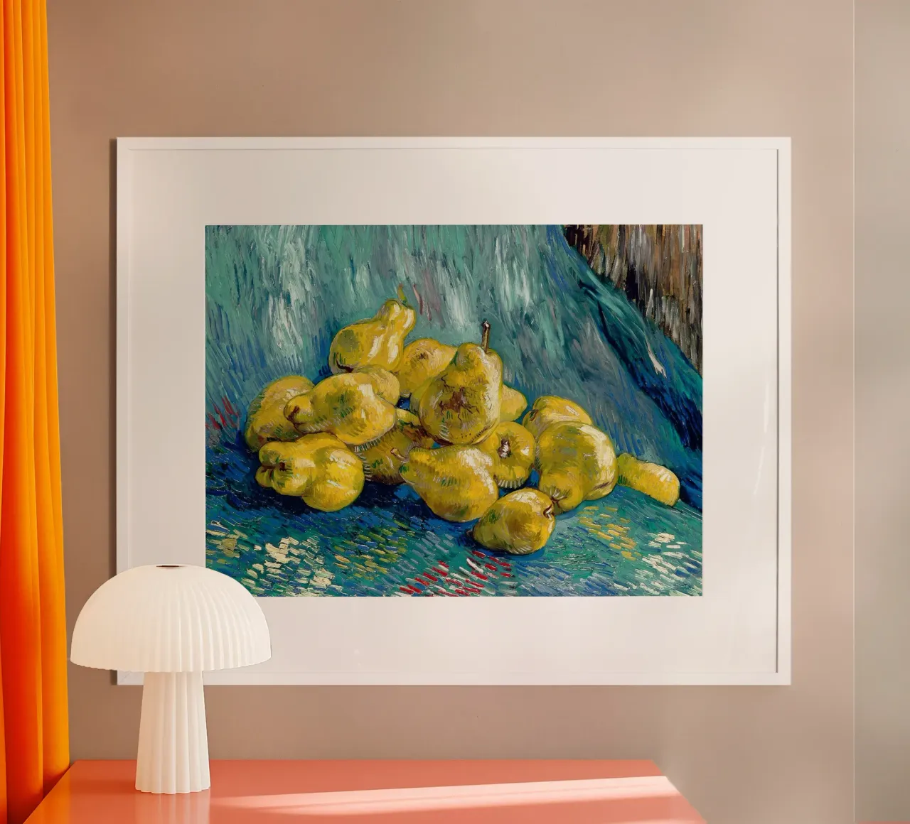 Natura morta con mele cotogne poster con telaio in plastica da Christopher Soto