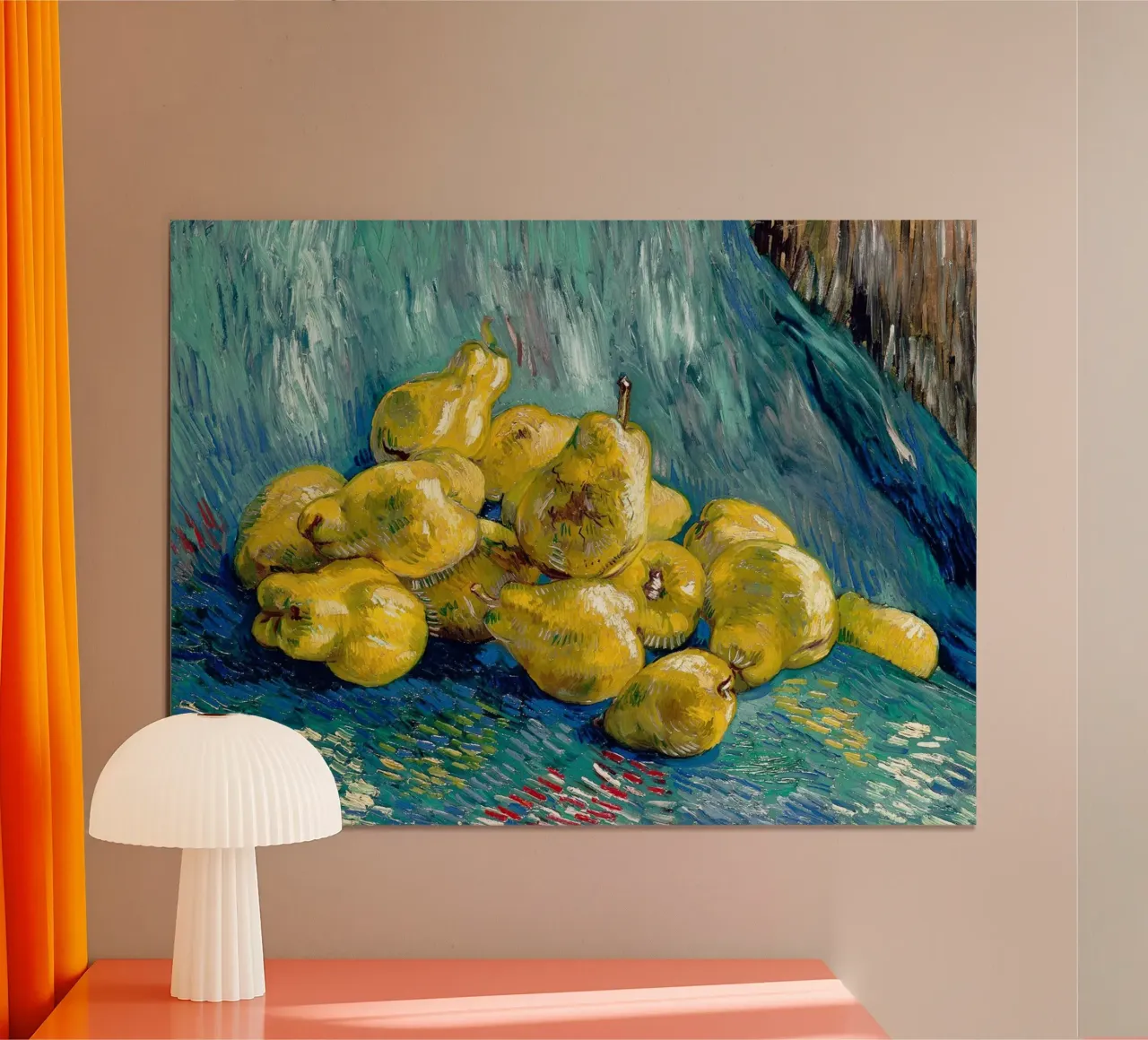 Natura morta con mele cotogne poster con telaio in plastica da Christopher Soto