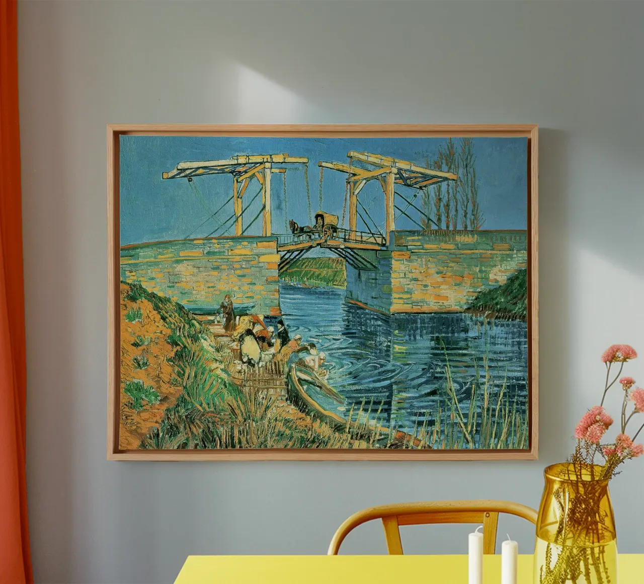 The bridge of Langlois in Arles with washerwomen canvas with Floater frame by Christopher Soto