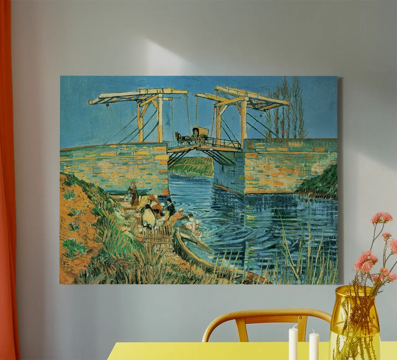 The bridge of Langlois in Arles with washerwomen canvas with Floater frame by Christopher Soto
