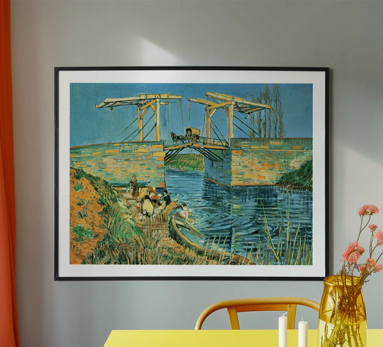 Il ponte di Langlois ad Arles con le lavandaie poster con telaio in alluminio da Christopher Soto