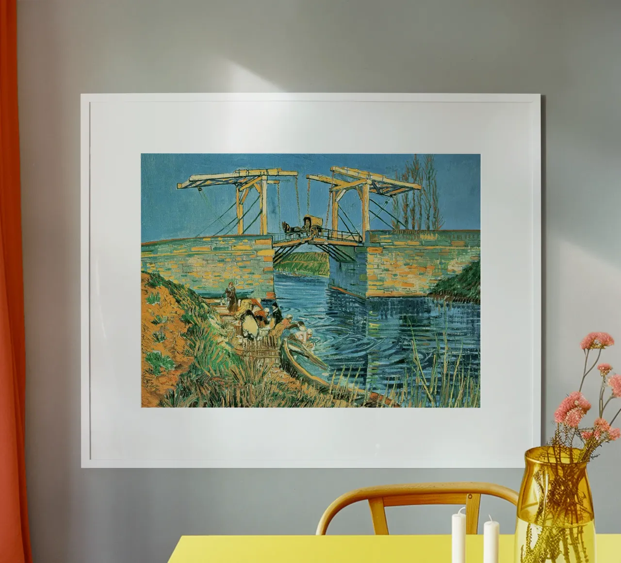 Il ponte di Langlois ad Arles con le lavandaie poster con telaio in alluminio da Christopher Soto