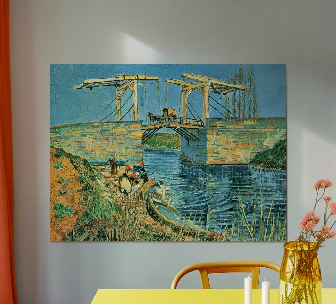 Il ponte di Langlois ad Arles con le lavandaie poster con telaio in alluminio da Christopher Soto