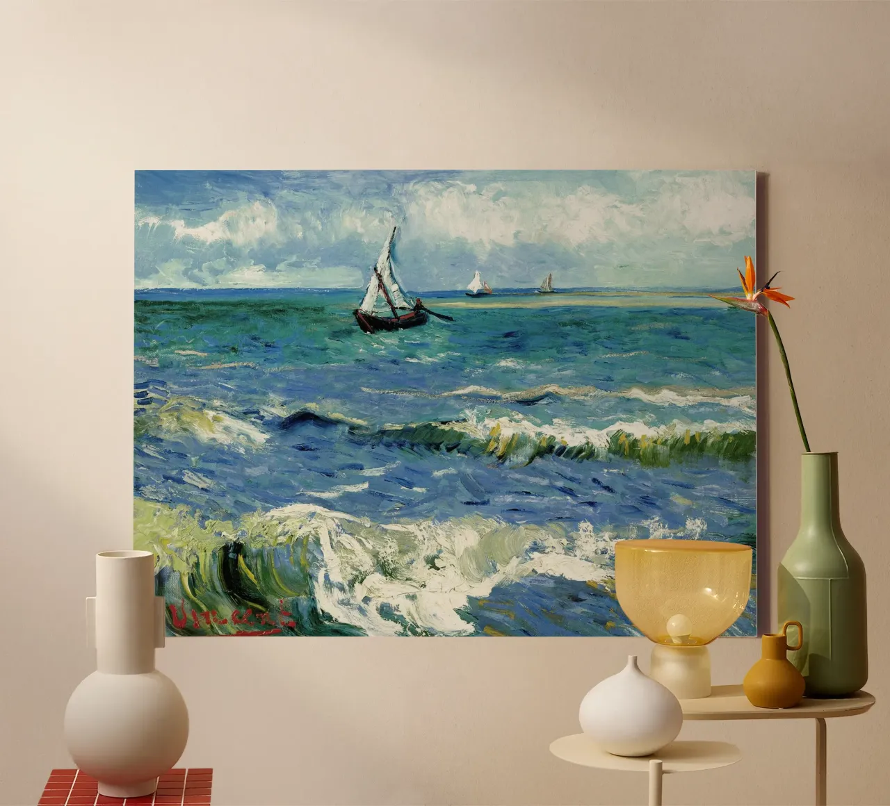 Das Meer in Saintes Maries de la Mer Leinwand mit Schattenfugenrahmen von Christopher Soto