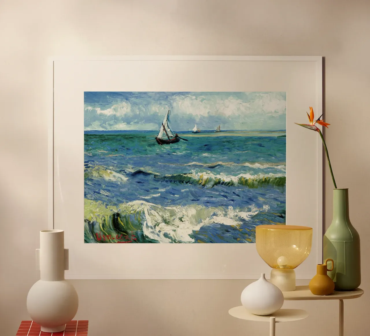 Il mare a Saintes Maries de la Mer poster con telaio in legno da Christopher Soto