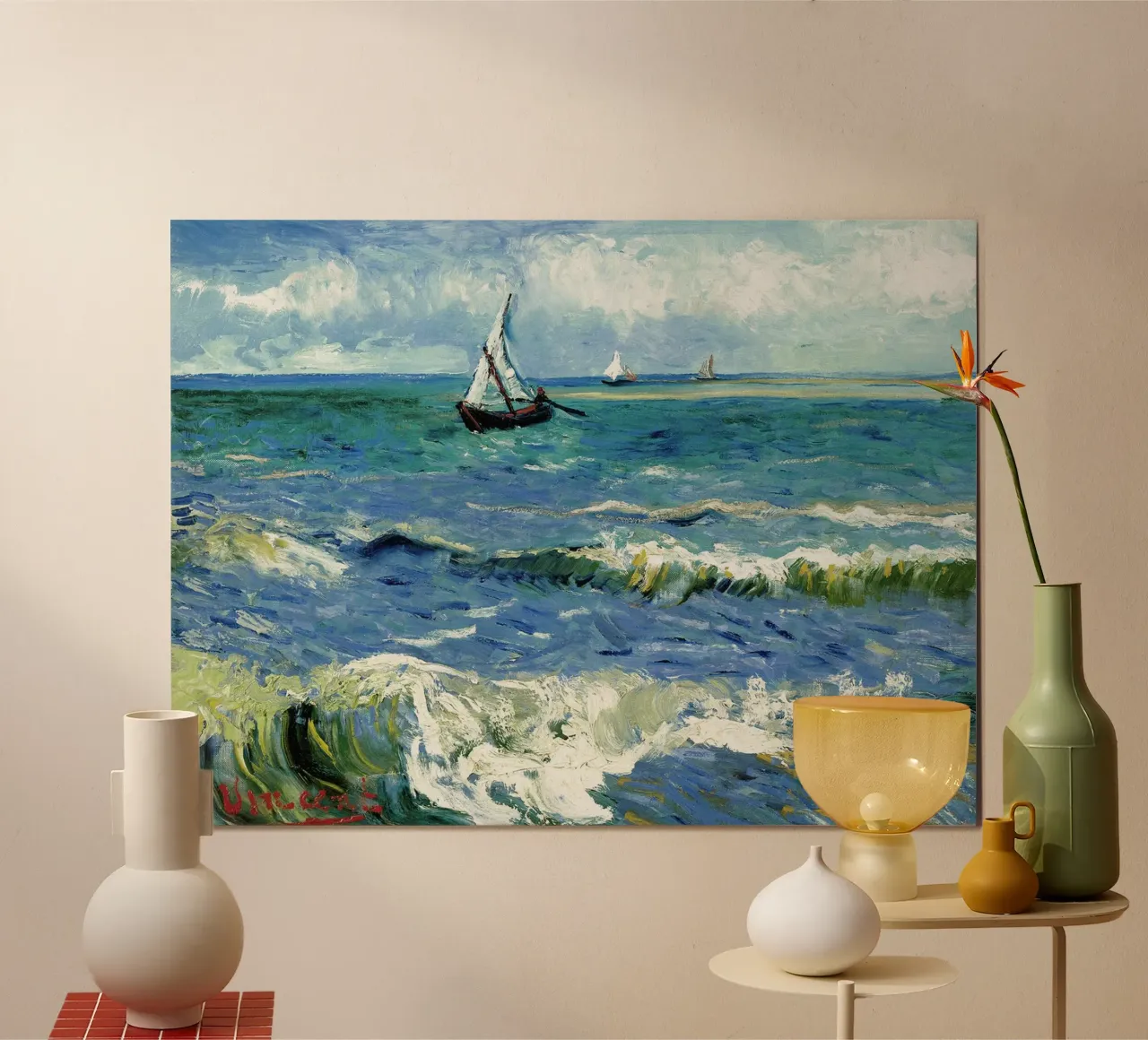 Il mare a Saintes Maries de la Mer poster con telaio in legno da Christopher Soto