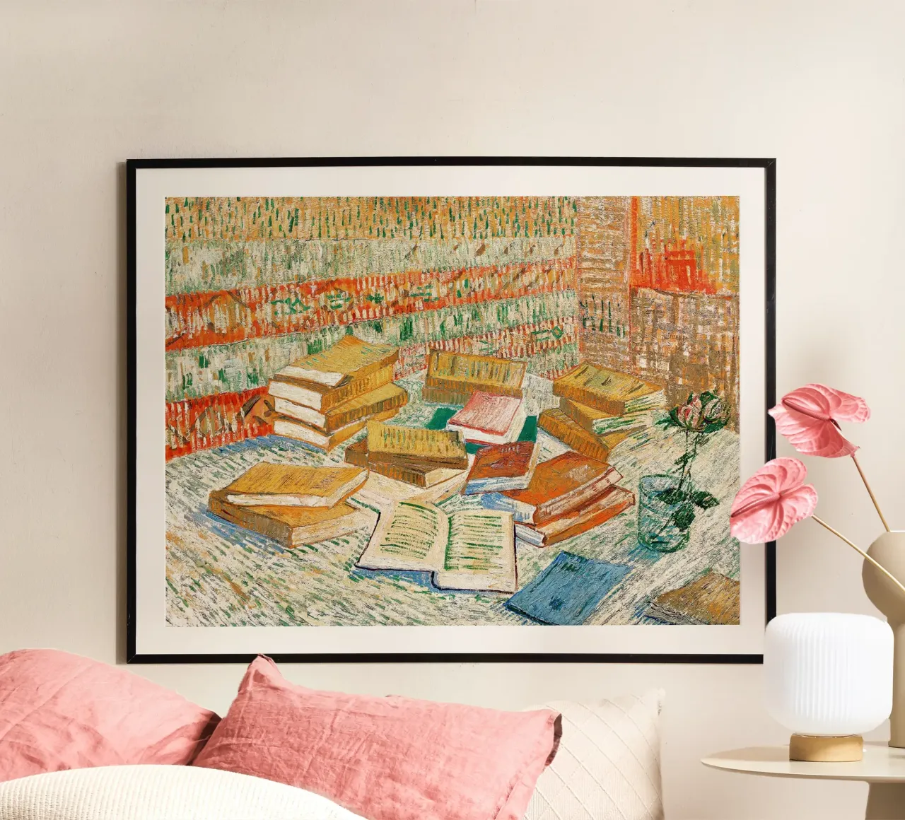 I libri gialli poster con telaio in legno da Christopher Soto