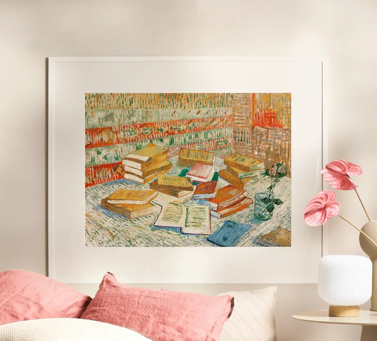 I libri gialli poster con telaio in legno da Christopher Soto