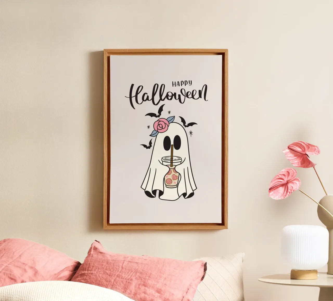 Happy Halloween ghost with field mice canvas with Floater frame by ArtDesign by KBK