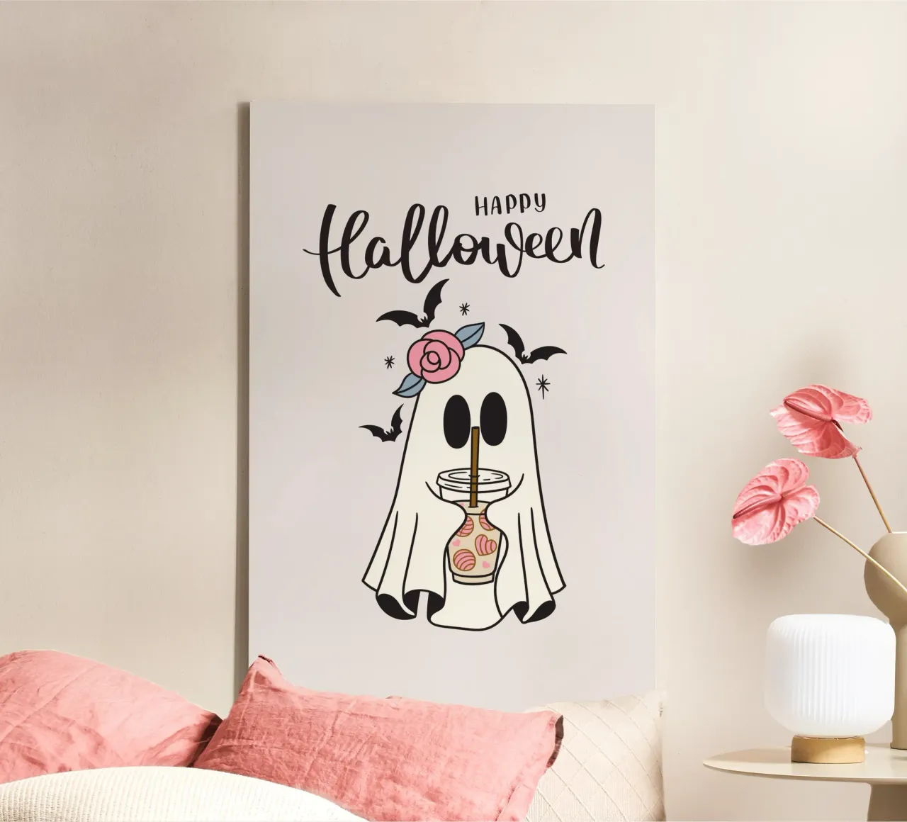 Happy Halloween ghost with field mice canvas with Floater frame by ArtDesign by KBK