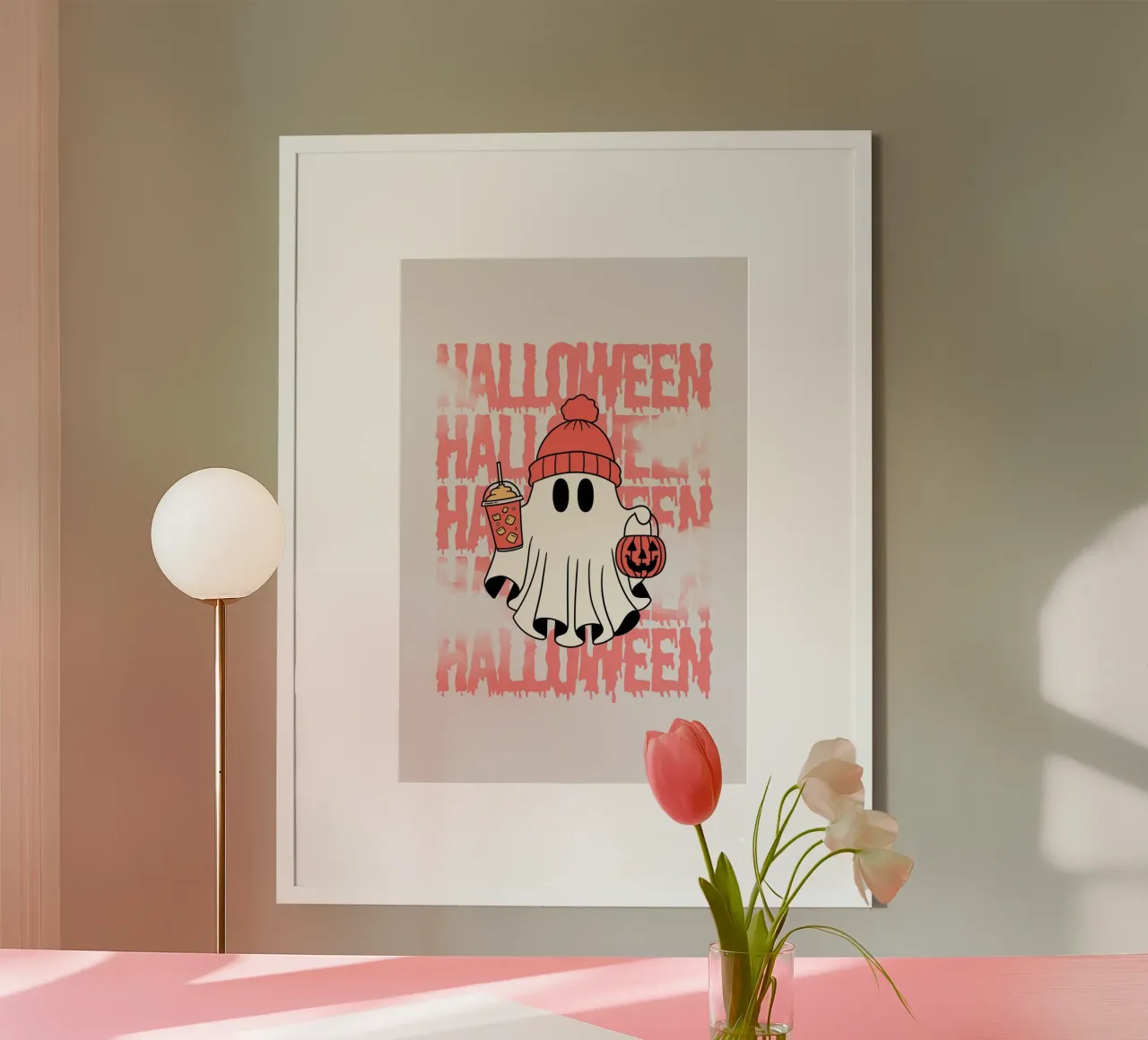 Fantasma di Halloween con bevanda e lanterna poster da ArtDesign by KBK