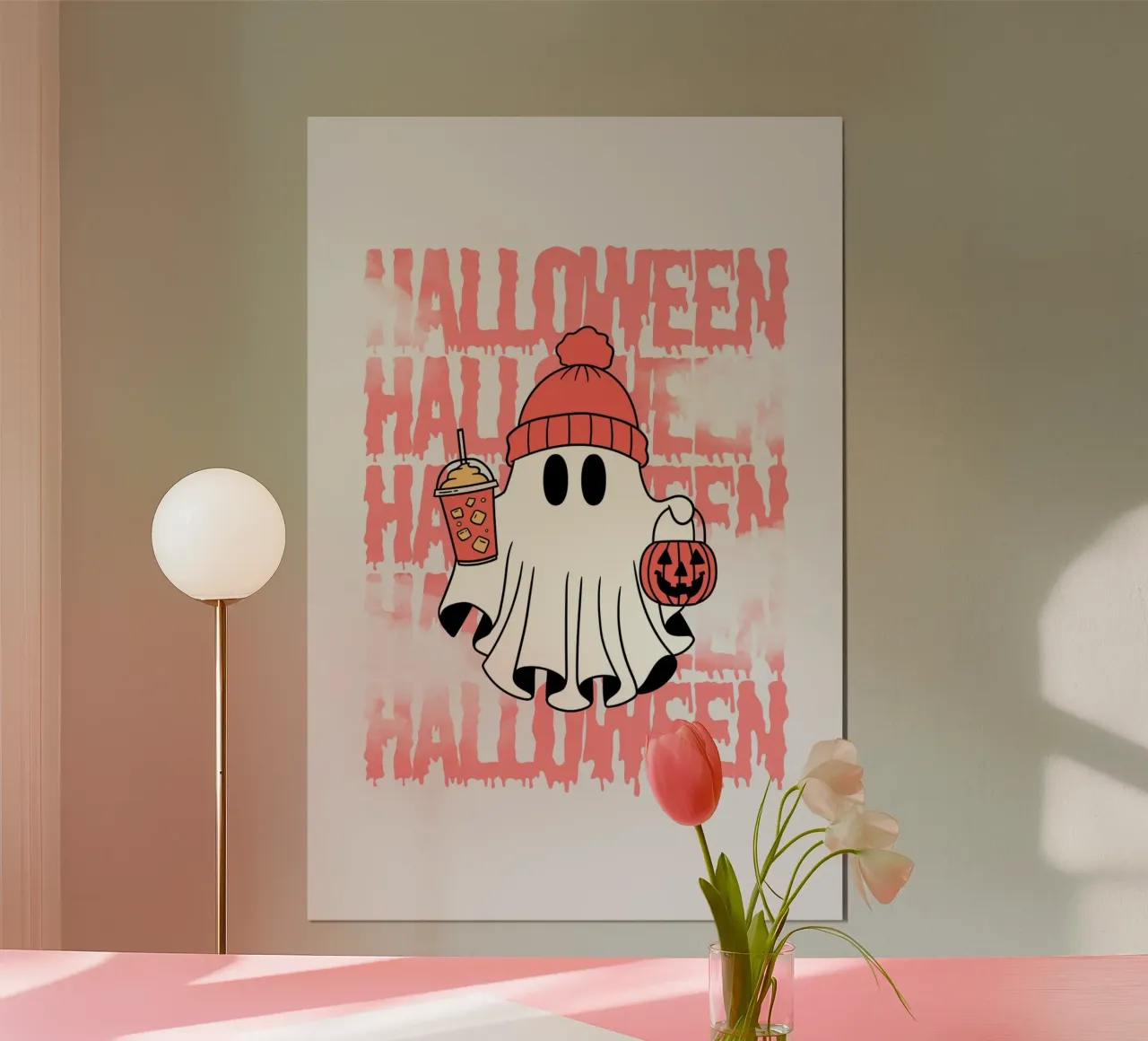 Fantasma di Halloween con bevanda e lanterna poster da ArtDesign by KBK