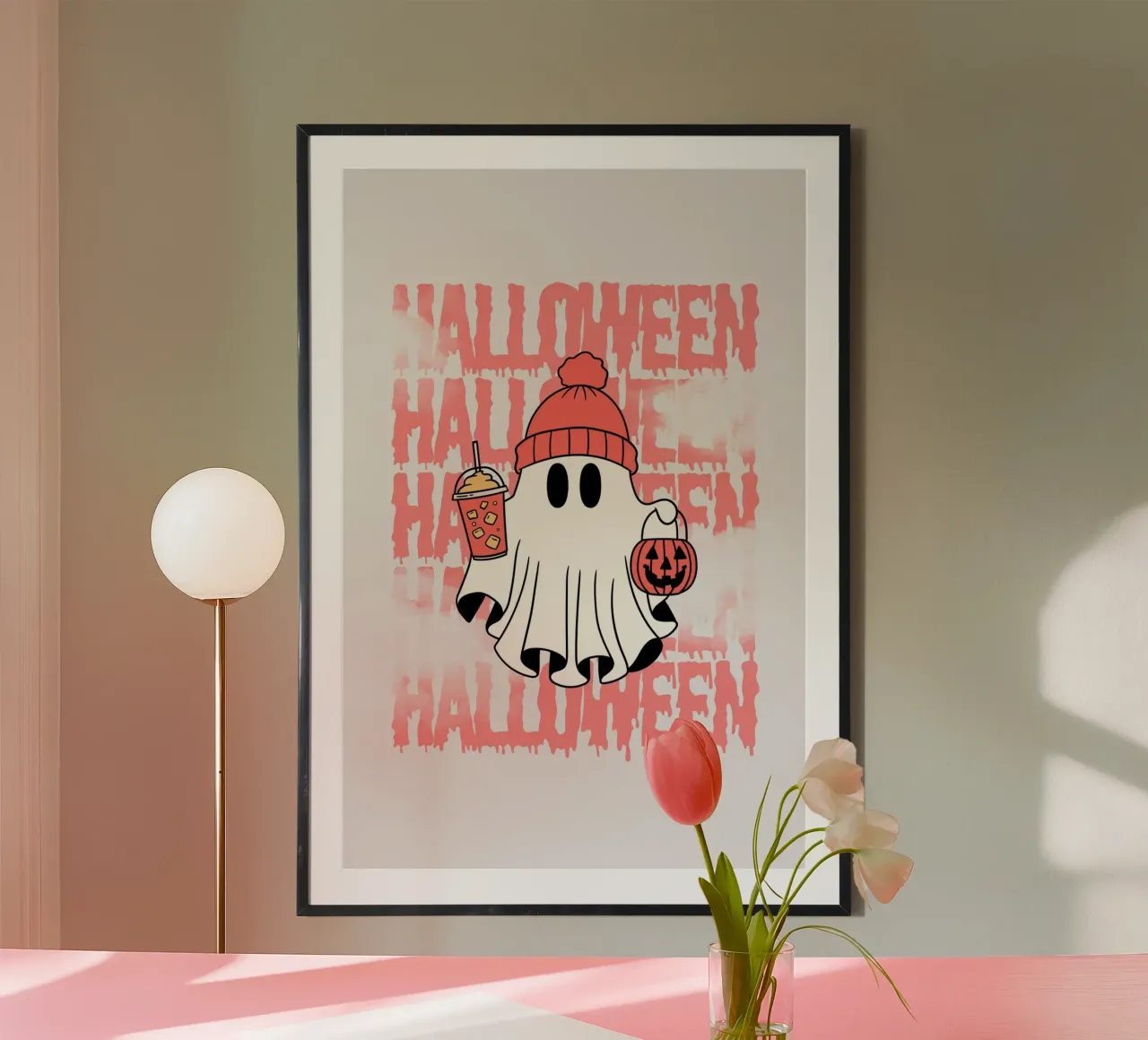 Fantasma di Halloween con bevanda e lanterna poster da ArtDesign by KBK