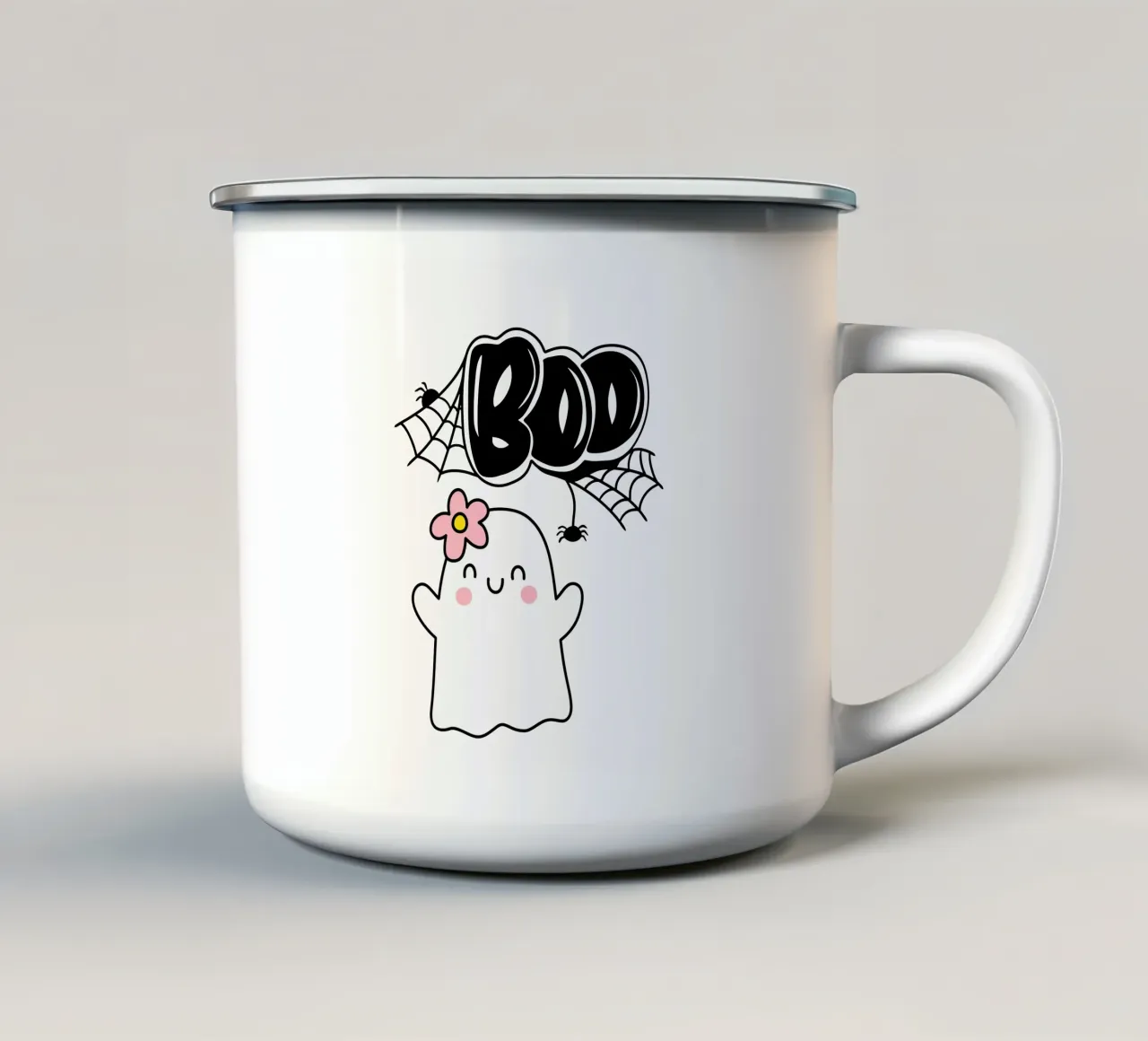 Fantasma BOO con fiore tazza in smalto da ArtDesign by KBK