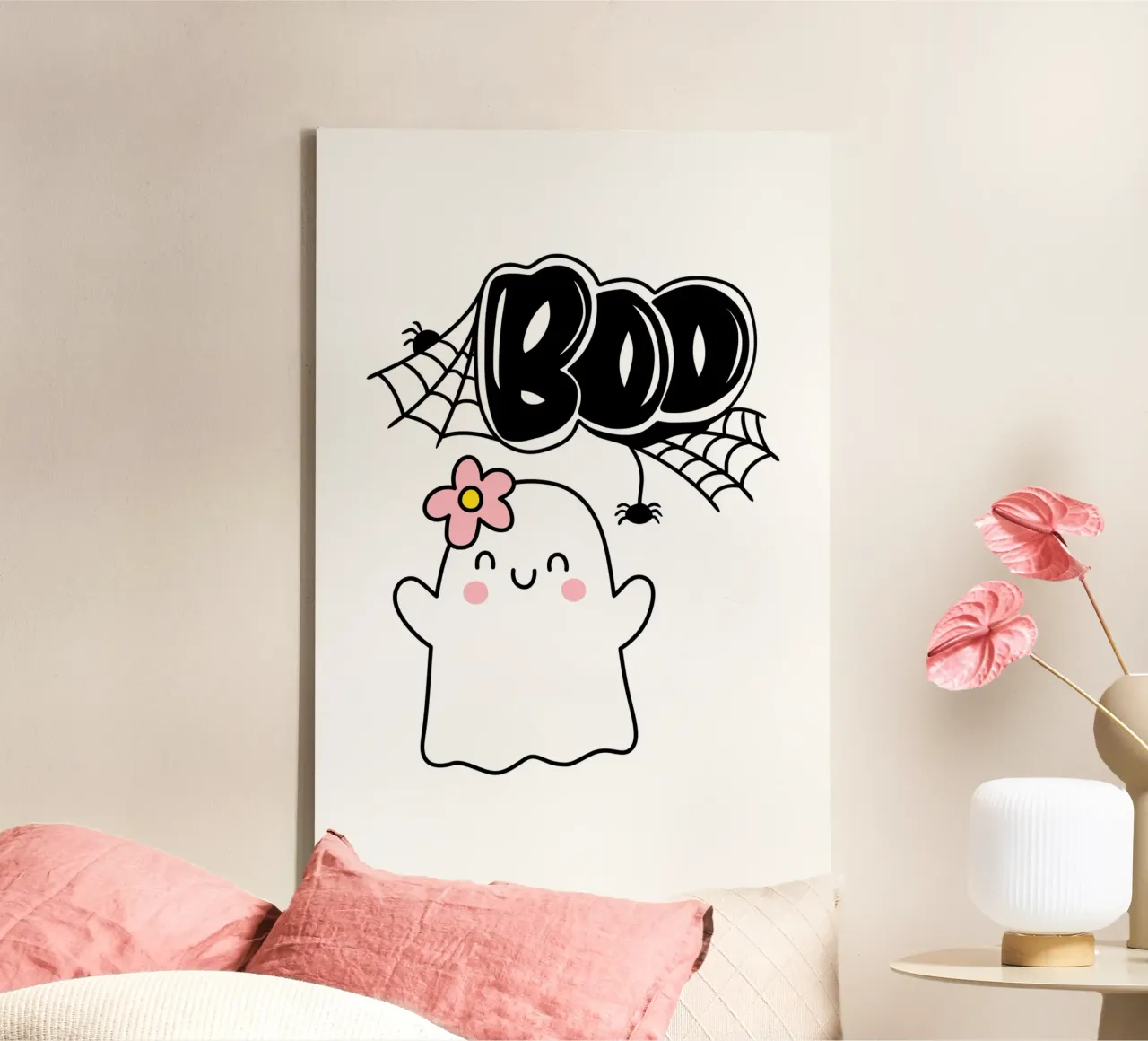 BOO ghost with flower canvas with Floater frame by ArtDesign by KBK