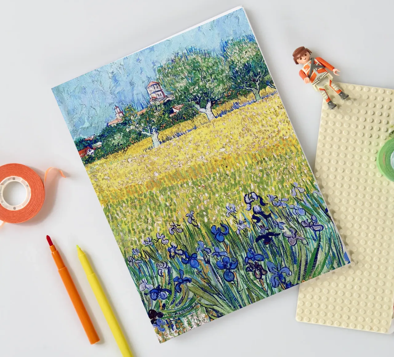 View of Arles with irises in the foreground notebook by Christopher Soto