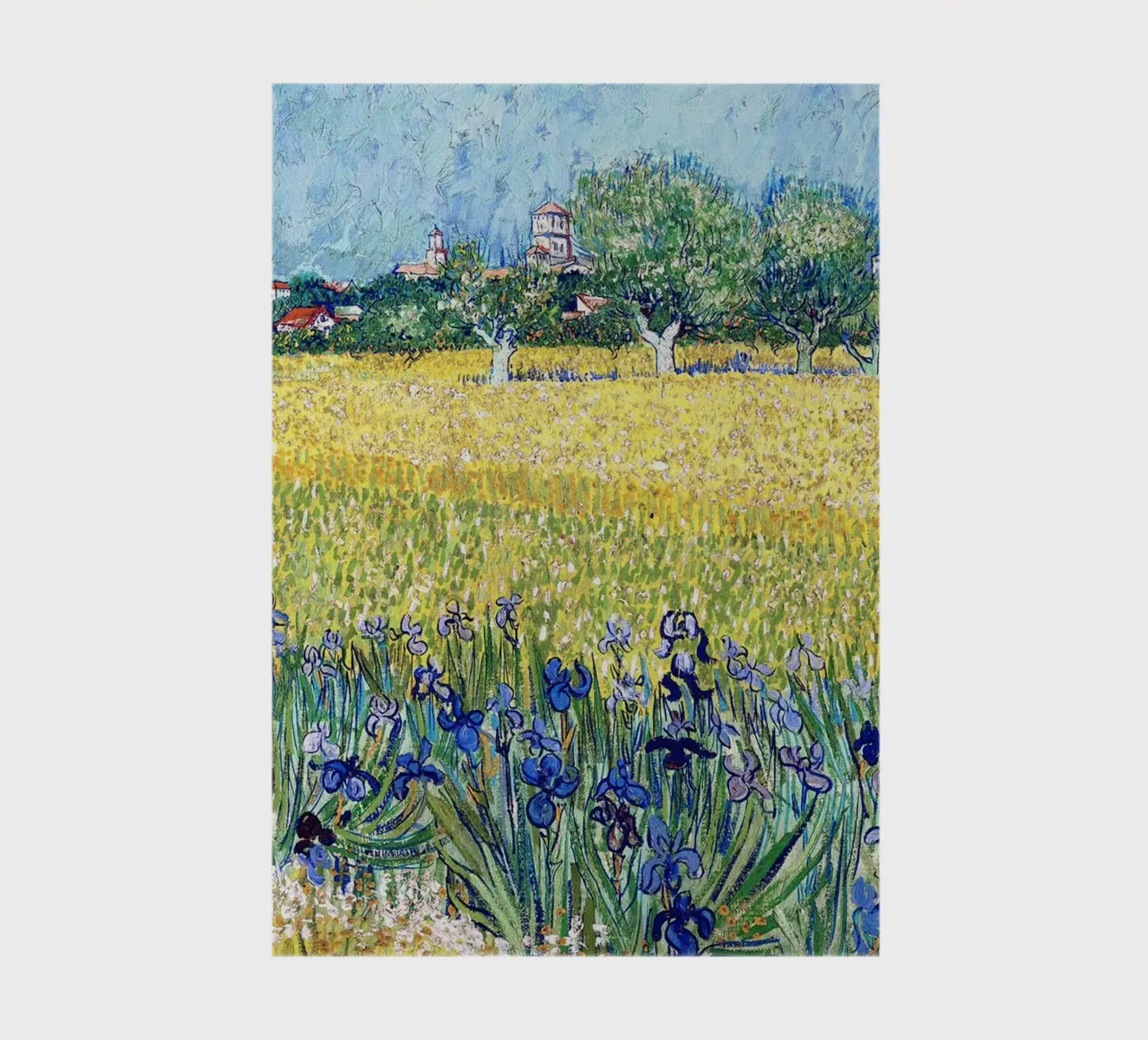 View of Arles with irises in the foreground notebook by Christopher Soto