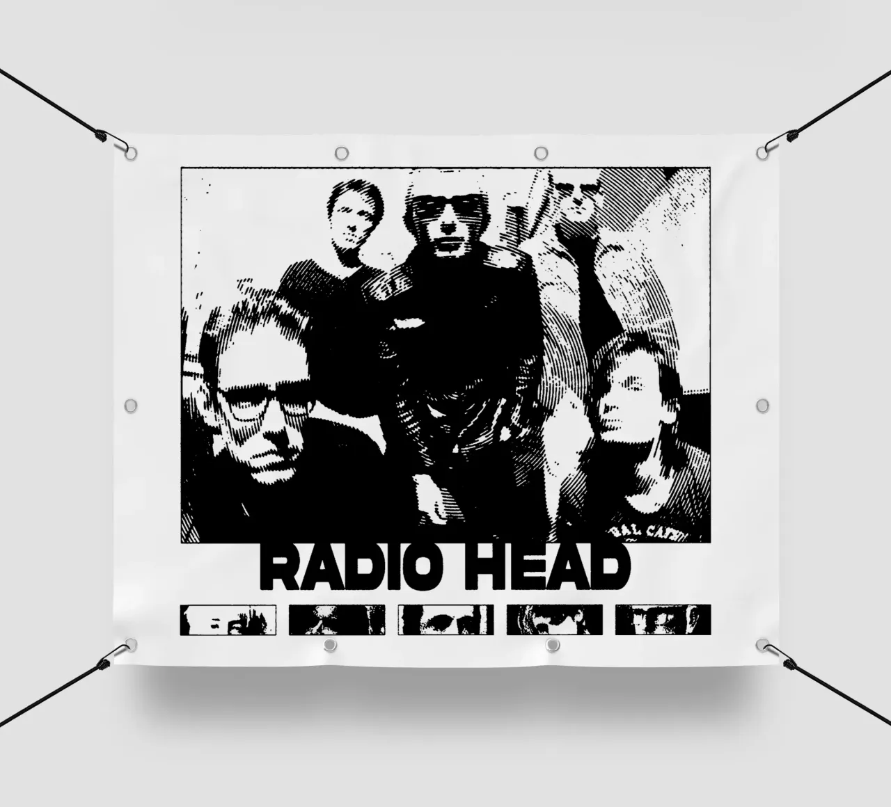 Band in stile retrò Radiohead telo in pvc da https://www.juniqe.com/uk/shop/Henndraws