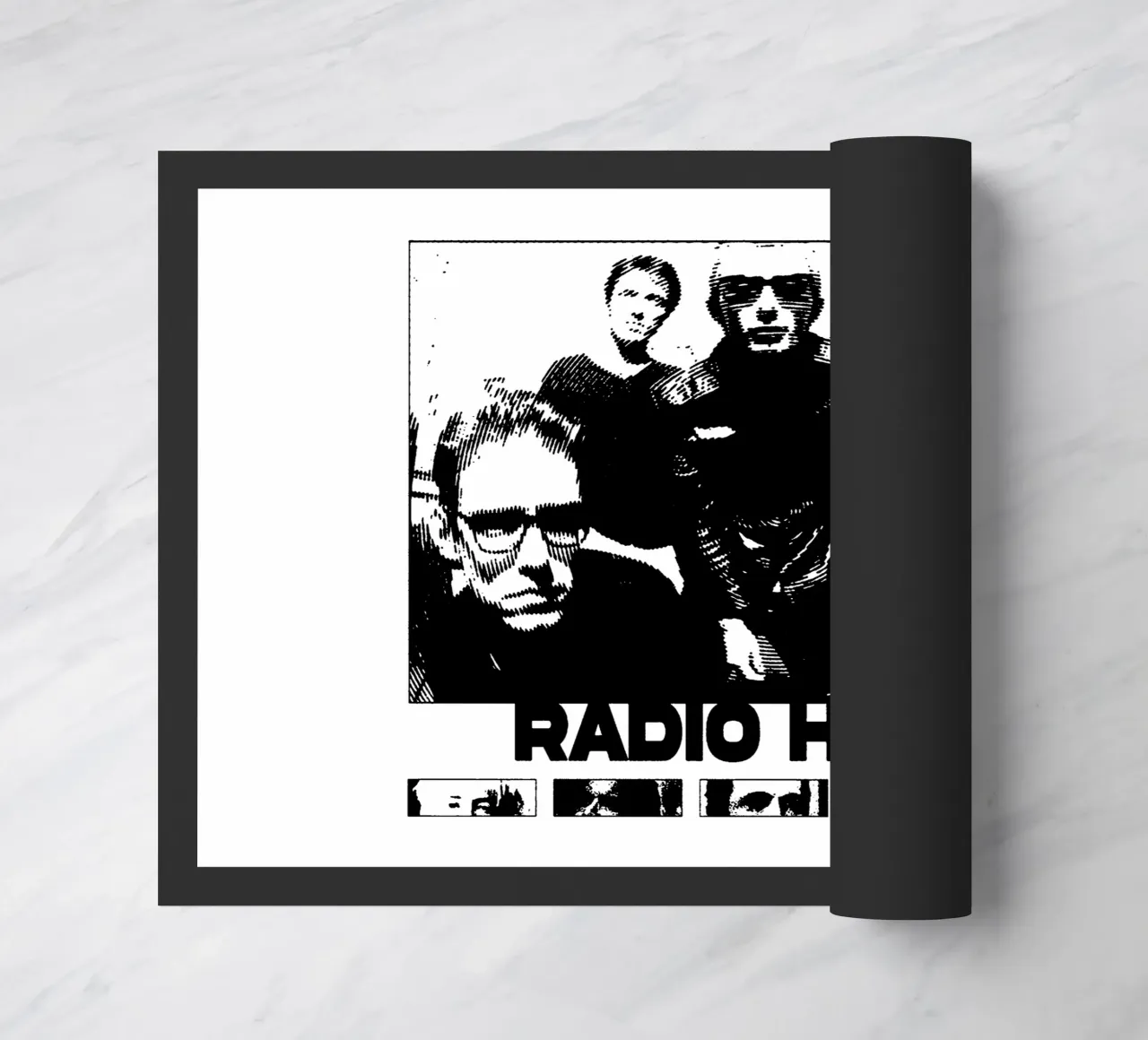 Band in stile retrò Radiohead zerbino da https://www.juniqe.com/uk/shop/Henndraws