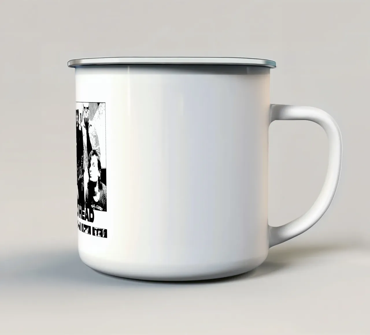 Band in stile retrò Radiohead tazza in smalto da https://www.juniqe.com/uk/shop/Henndraws