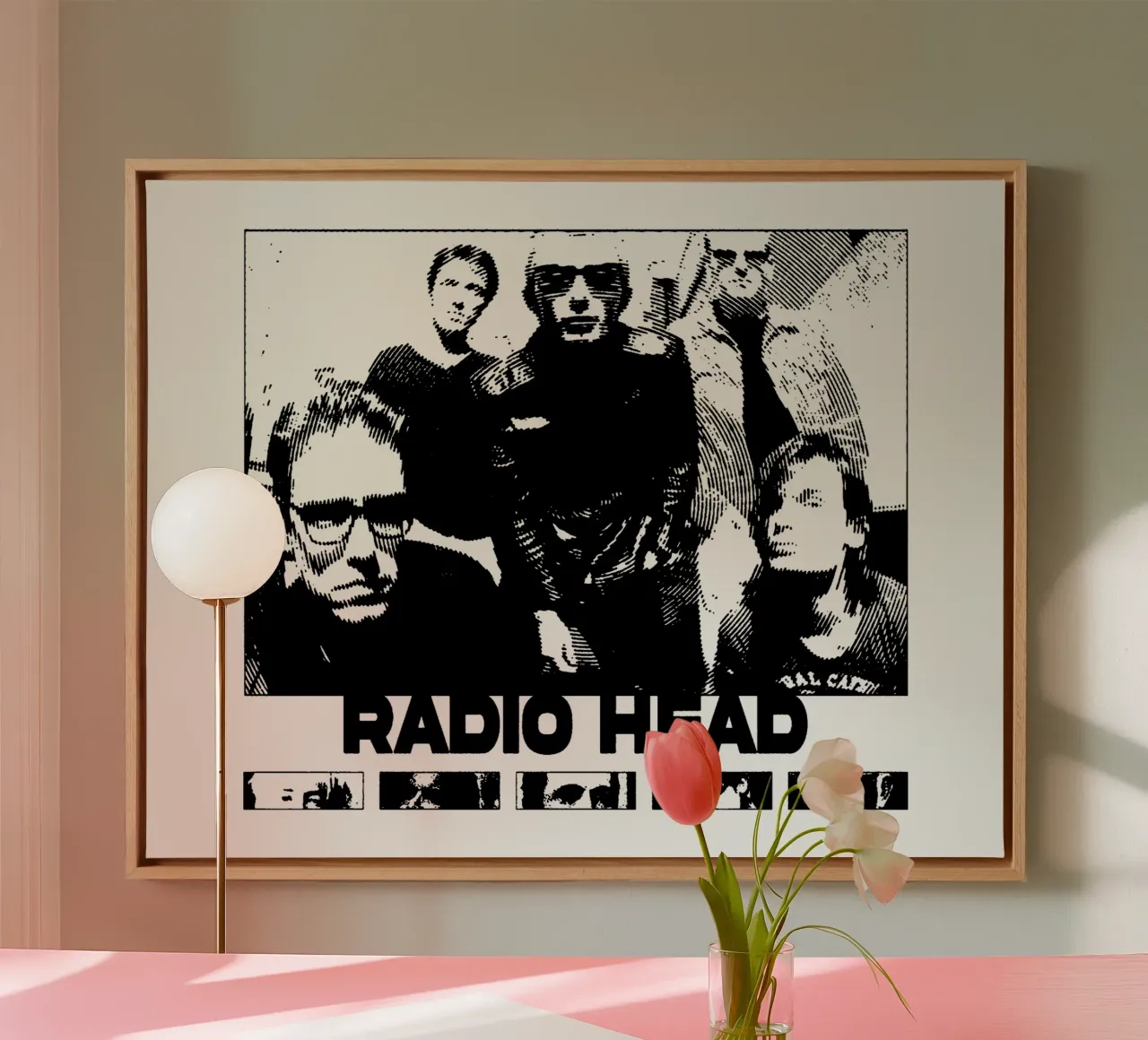 Band in stile retrò Radiohead tela con Cornice a cassetta da https://www.juniqe.com/uk/shop/Henndraws