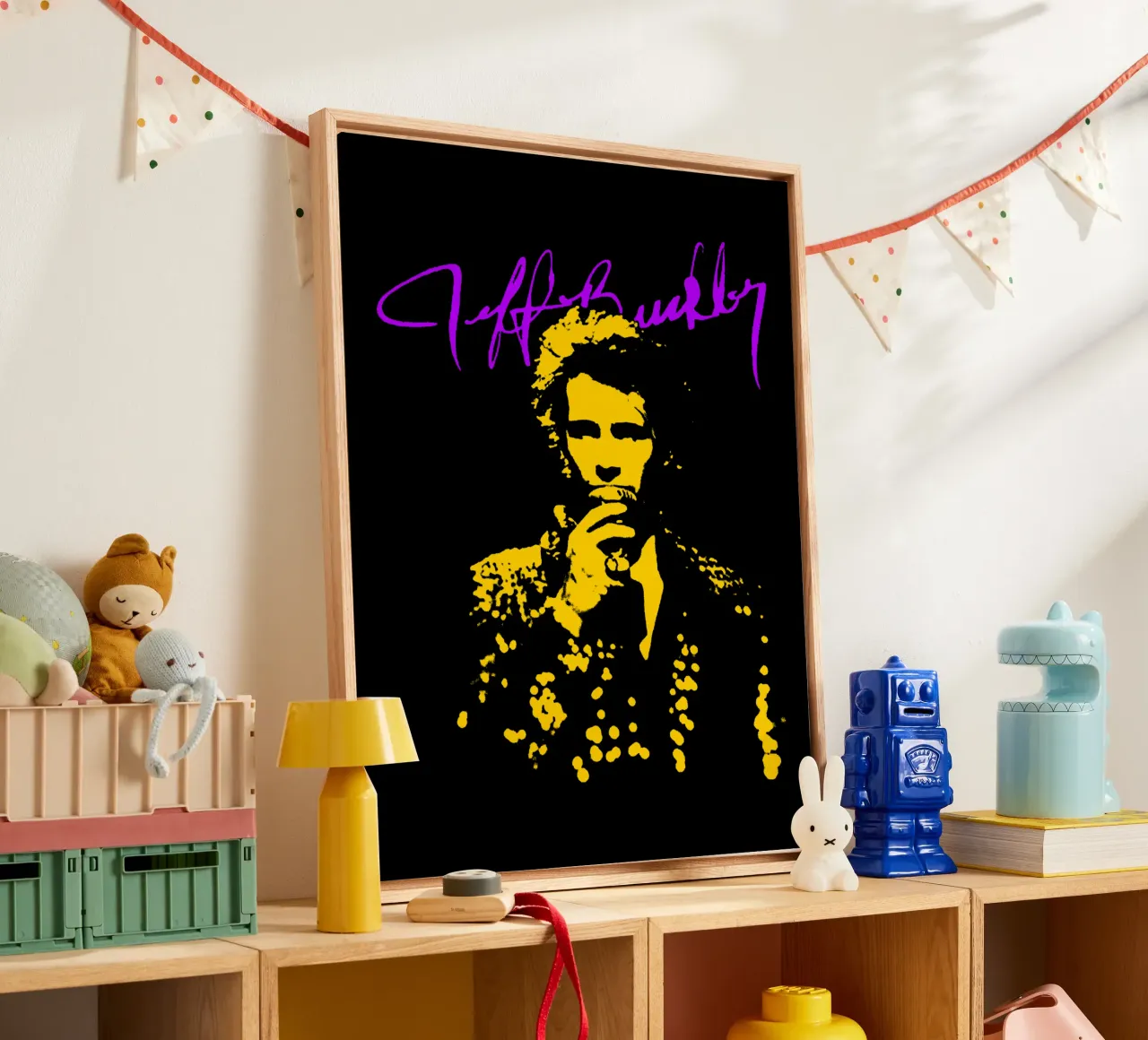 Sagoma d'epoca Jeff Buckley tela con Cornice a cassetta da https://www.juniqe.com/uk/shop/Henndraws