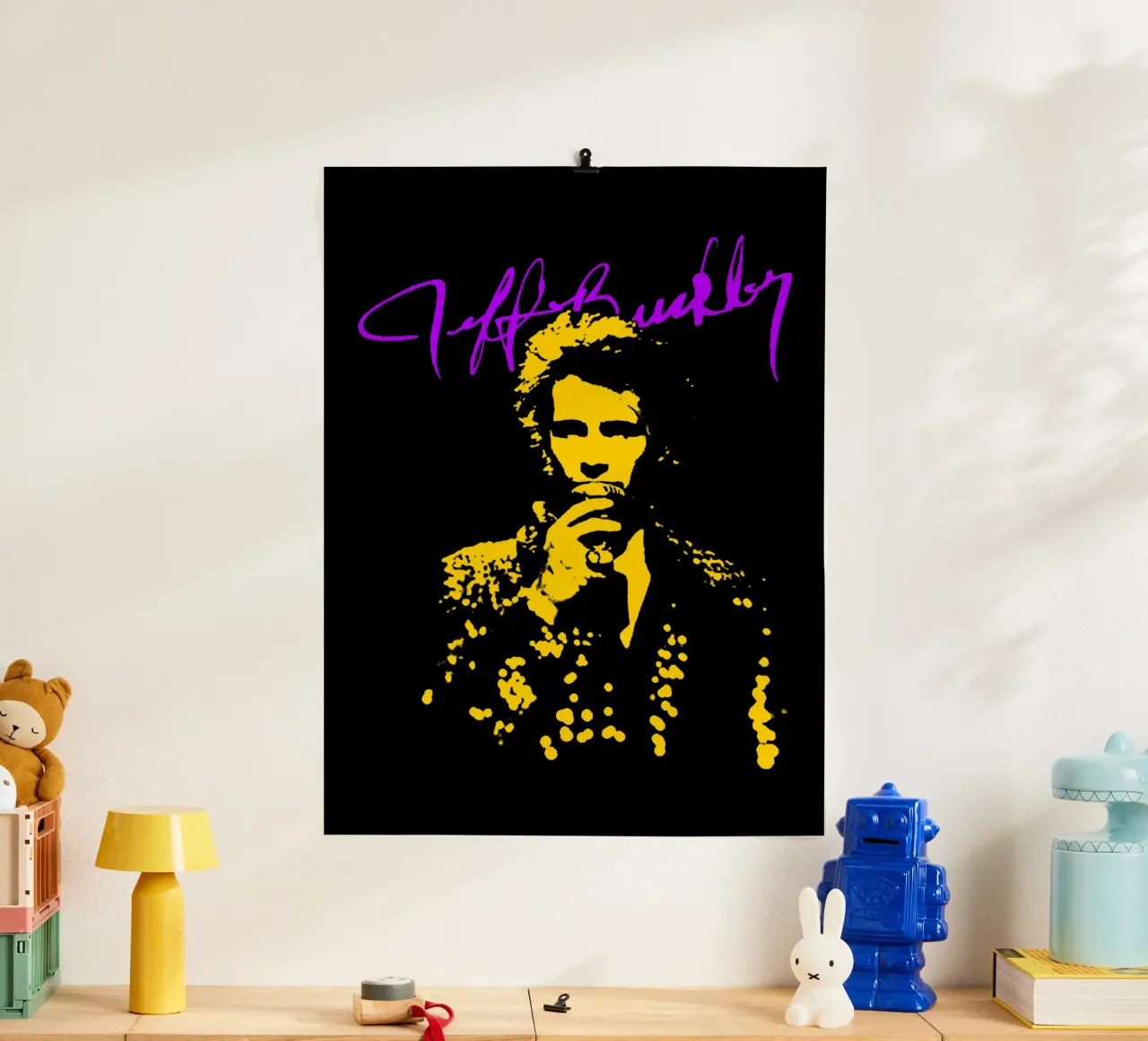 Sagoma d'epoca Jeff Buckley poster da https://www.juniqe.com/uk/shop/Henndraws