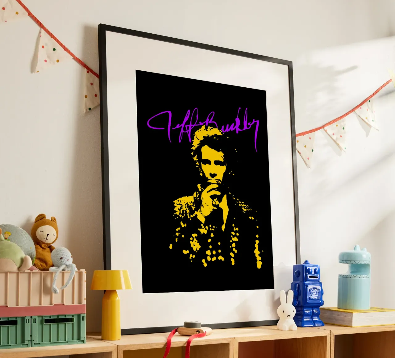 Sagoma d'epoca Jeff Buckley poster da https://www.juniqe.com/uk/shop/Henndraws