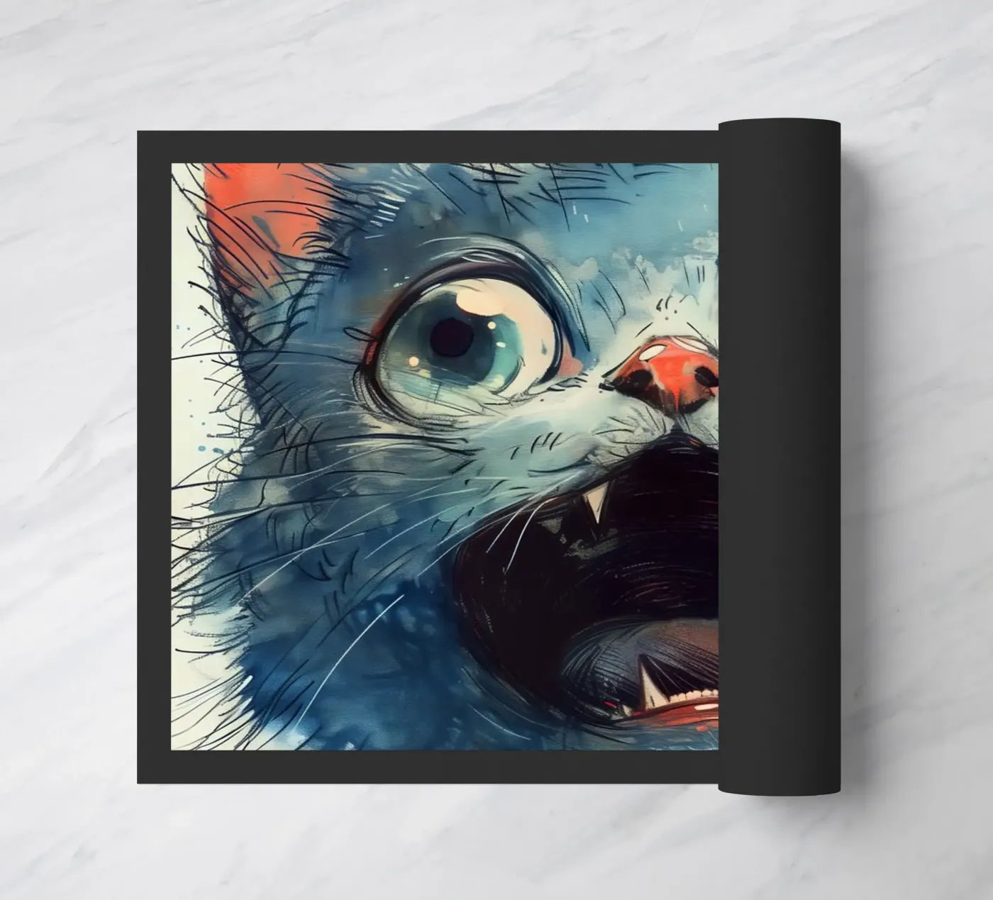 Blue kitty doormat by Justyna Jaszke JBJart