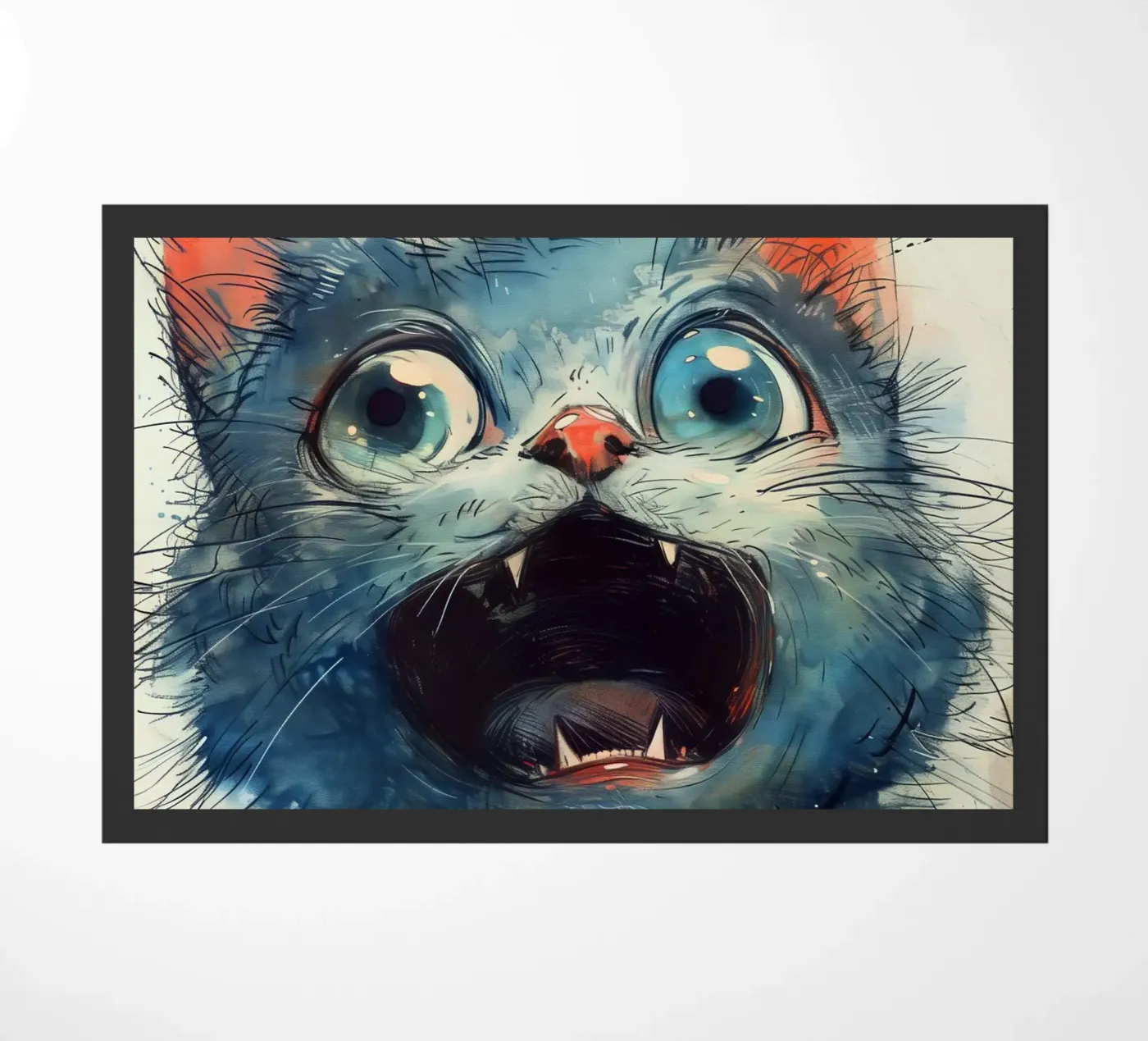 Blue kitty doormat by Justyna Jaszke JBJart