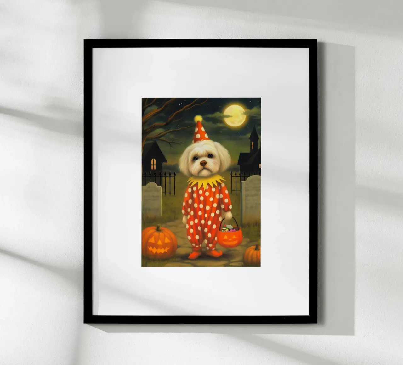 Clown cane spettrale di Hallowen con borsa per dolcetto o scherzetto poster da Stellar Creative