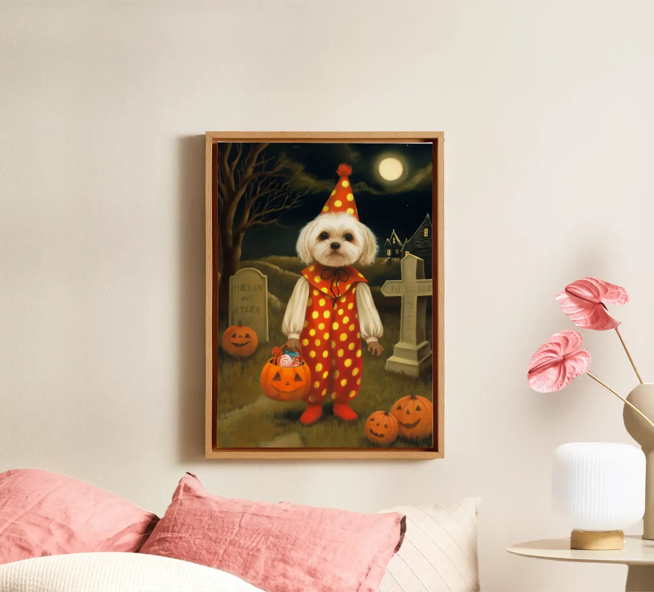 Cane clown di Halloween tela con Cornice a cassetta da Voxel Visionaries