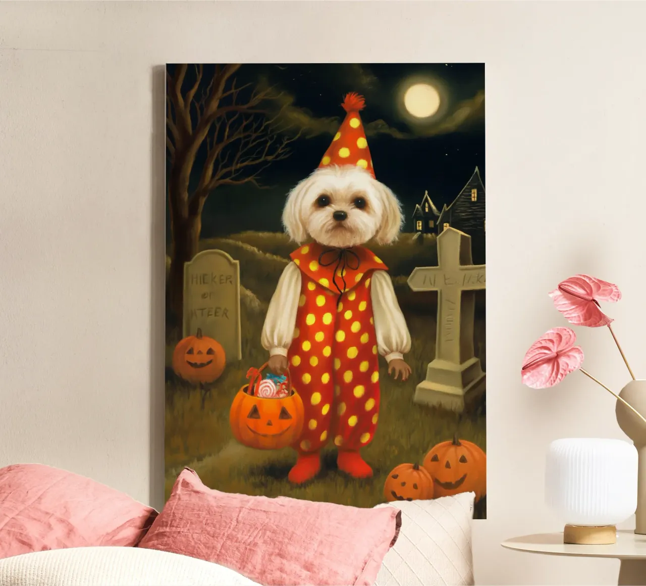 Cane clown di Halloween tela con Cornice a cassetta da Voxel Visionaries