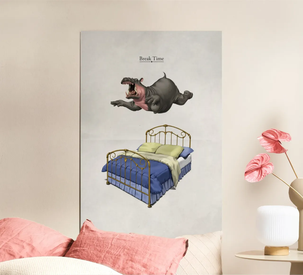 Break Time (Titled) poster con telaio in legno da Rob Art | Illustration