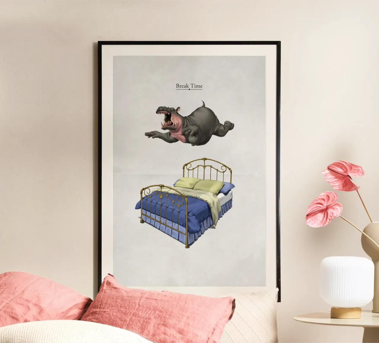 Break Time (Titled) poster con telaio in legno da Rob Art | Illustration