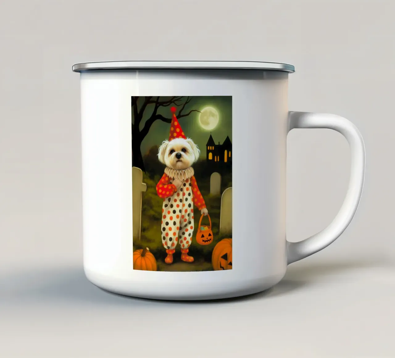 Cane clown di Halloween tazza in smalto da Voxel Visionaries