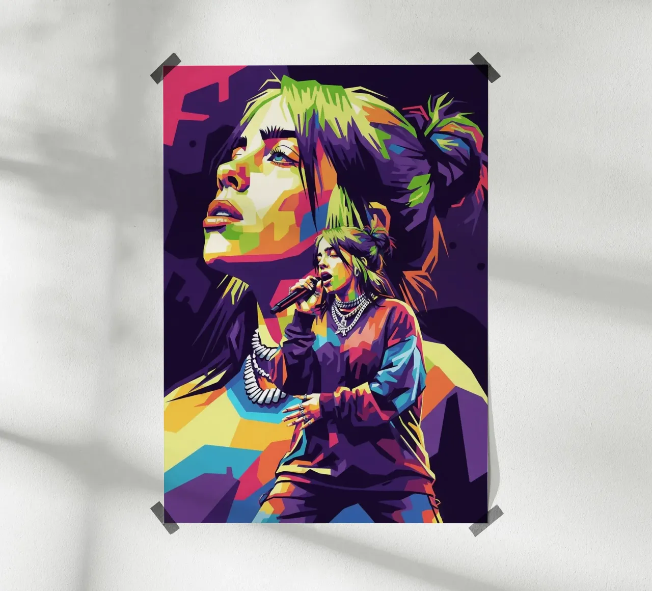 Lo stile iconico di Billie Eilish poster con telaio in legno da Hantamrata