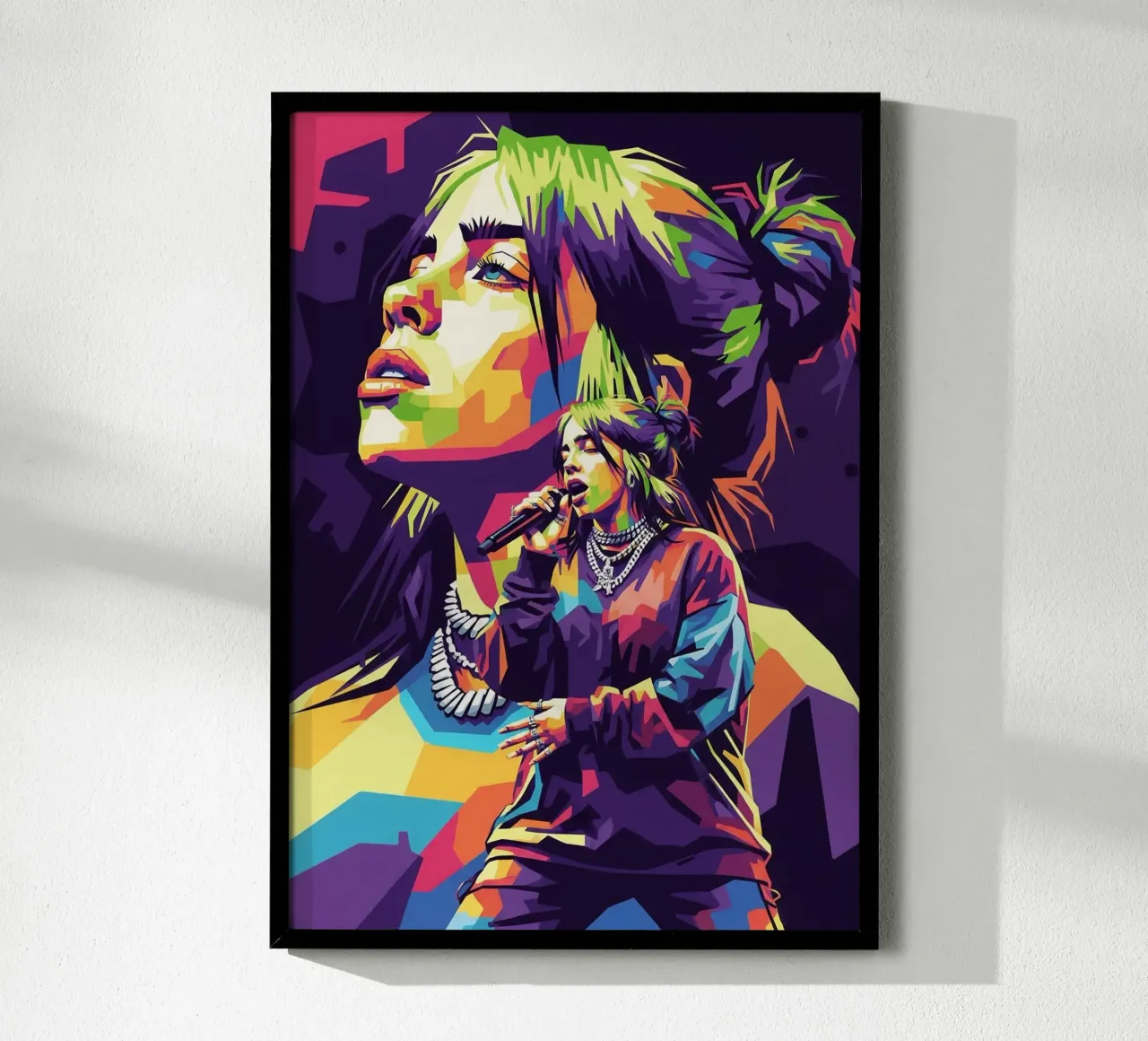 Lo stile iconico di Billie Eilish poster con telaio in legno da Hantamrata