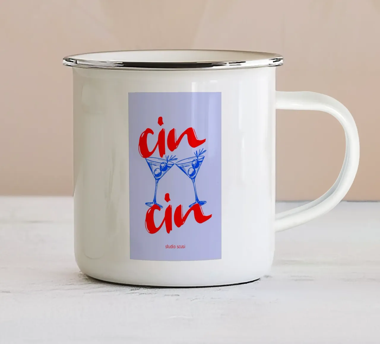 Cin Cin - Lass und anstoßen - italienischer Trinkspruch tazza in smalto da studio scusi