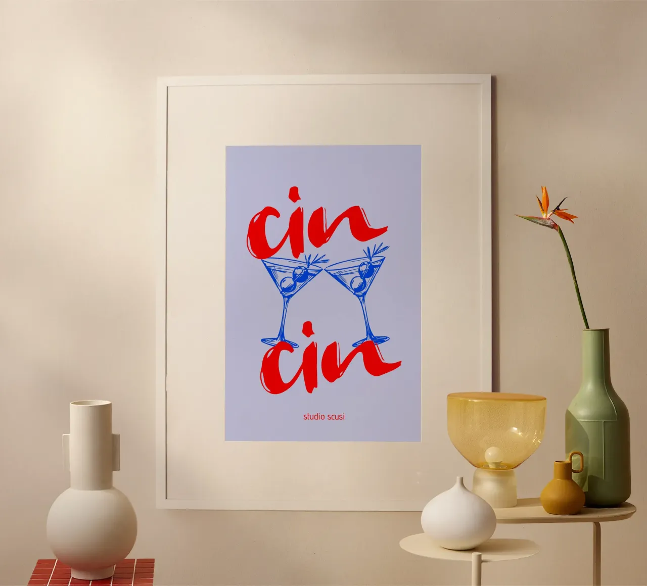 Cin Cin - Lass und anstoßen - italienischer Trinkspruch poster con telaio in alluminio da studio scusi