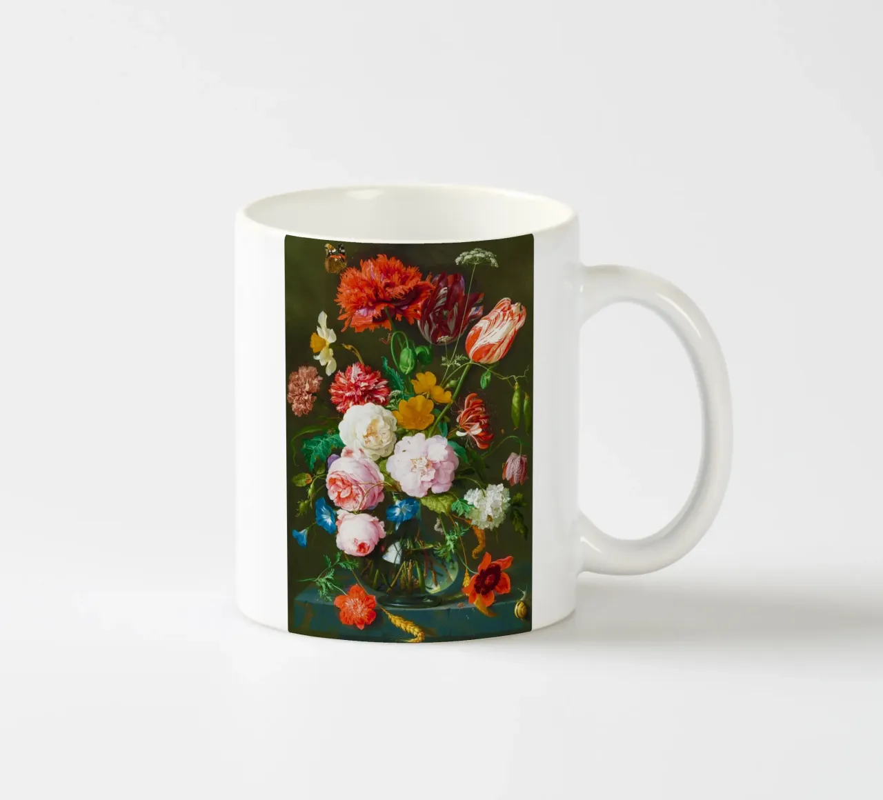 Natura morta con fiori in un vaso di vetro di Jan Davidsz. de H tazza in ceramica da Venus Art
