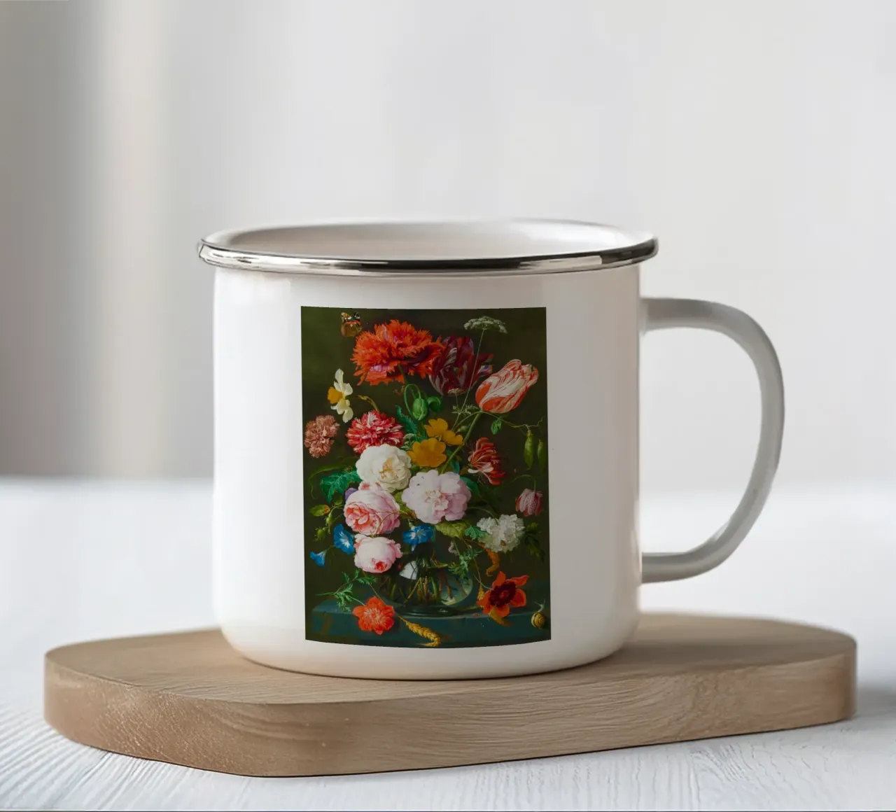Natura morta con fiori in un vaso di vetro di Jan Davidsz. de H tazza in smalto da Venus Art