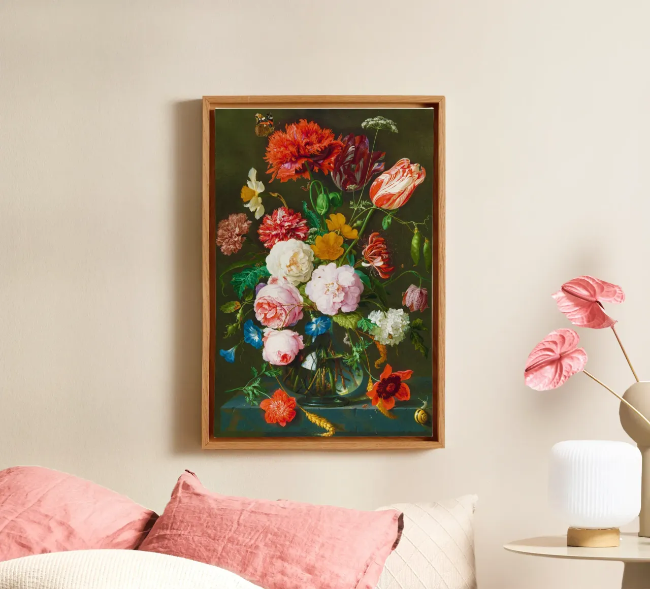 Natura morta con fiori in un vaso di vetro di Jan Davidsz. de H tela con Cornice a cassetta da Venus Art