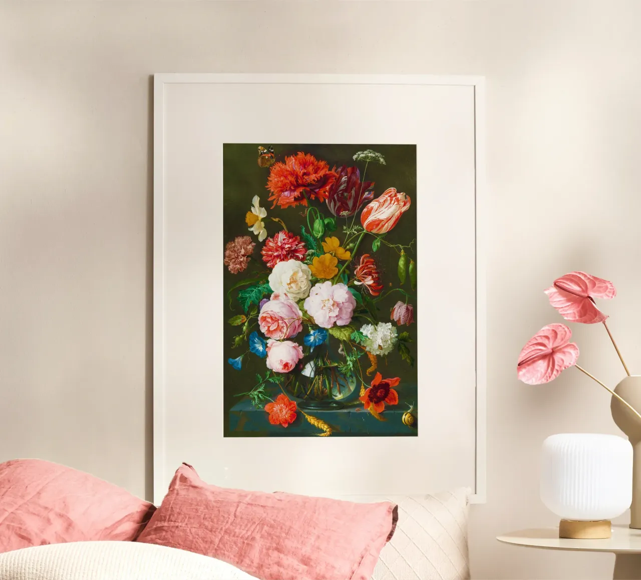 Nature morte avec fleurs dans un vase en verre par Jan Davidsz. de H poster avec cadre en aluminium de Venus Art