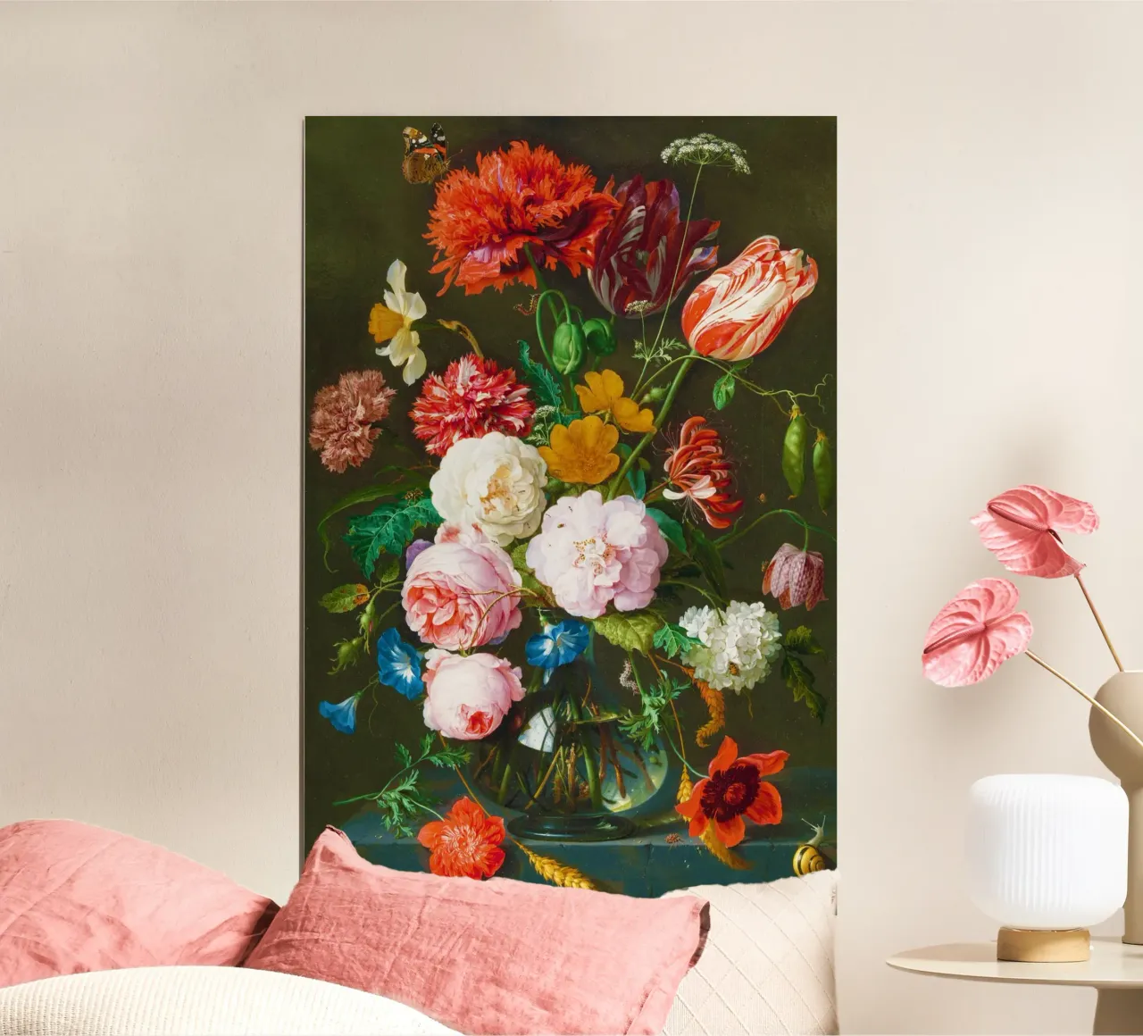 Nature morte avec fleurs dans un vase en verre par Jan Davidsz. de H poster avec cadre en aluminium de Venus Art