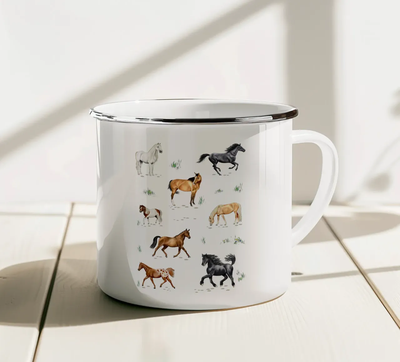 Pferde & Ponys • Arten entdecken Lernbild Illustration tazza in smalto da Moonlit Illustrations