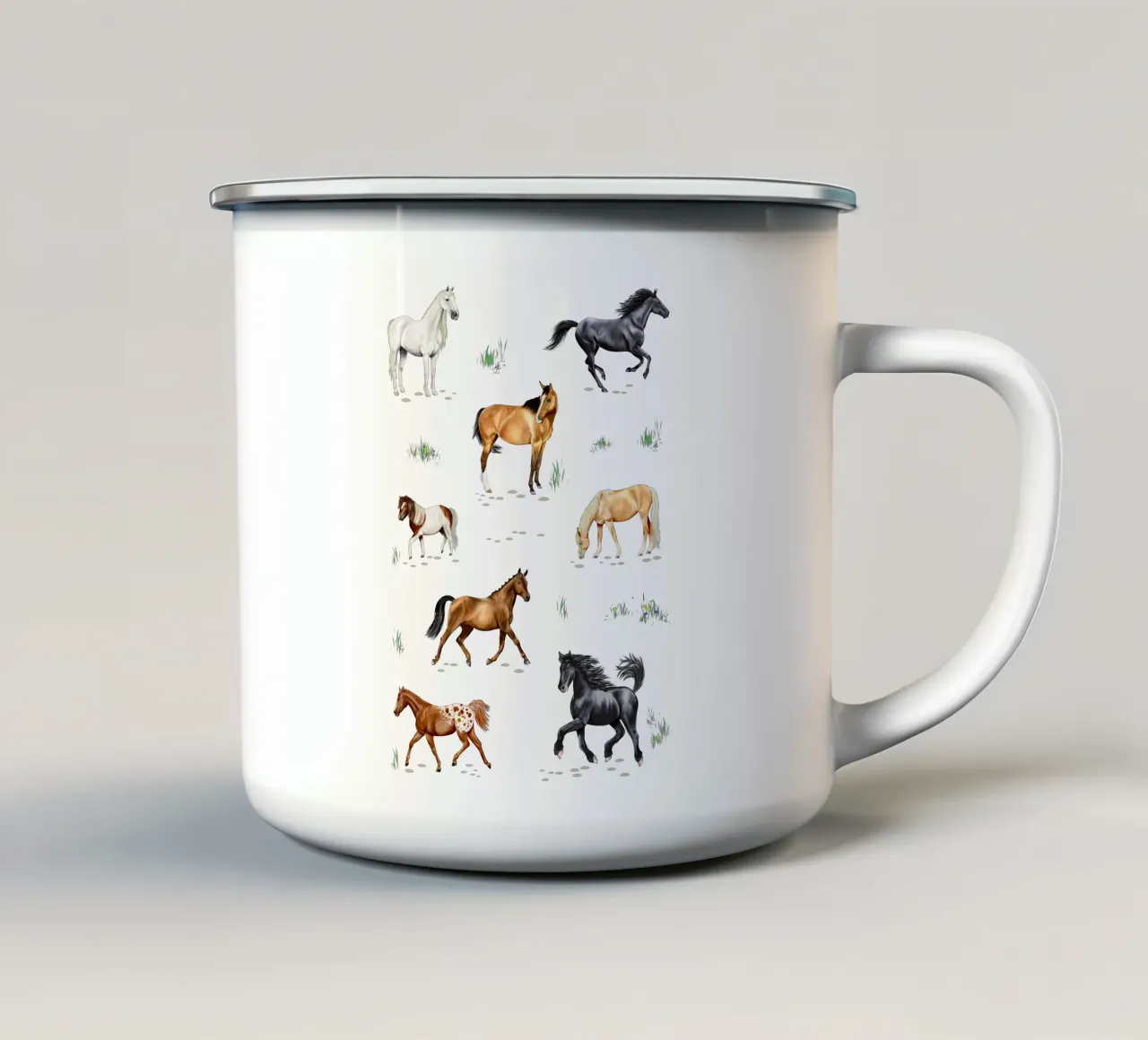 Pferde & Ponys • Arten entdecken Lernbild Illustration tazza in smalto da Moonlit Illustrations