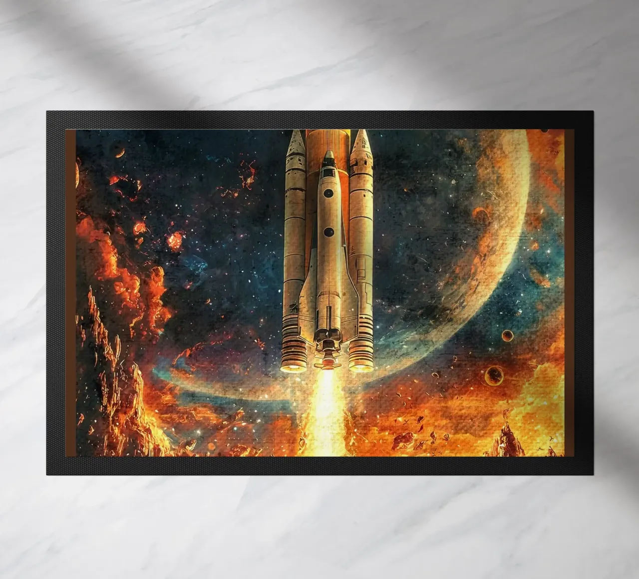 Lancement d'une fusée spatiale paillasson de David Müller