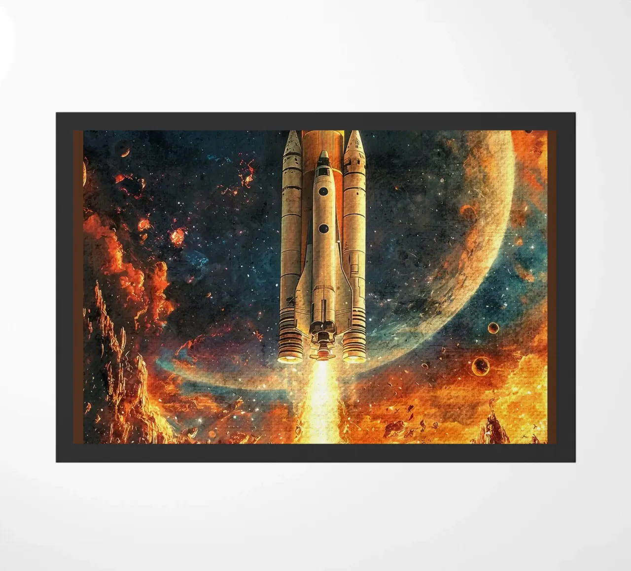 Lancement d'une fusée spatiale paillasson de David Müller